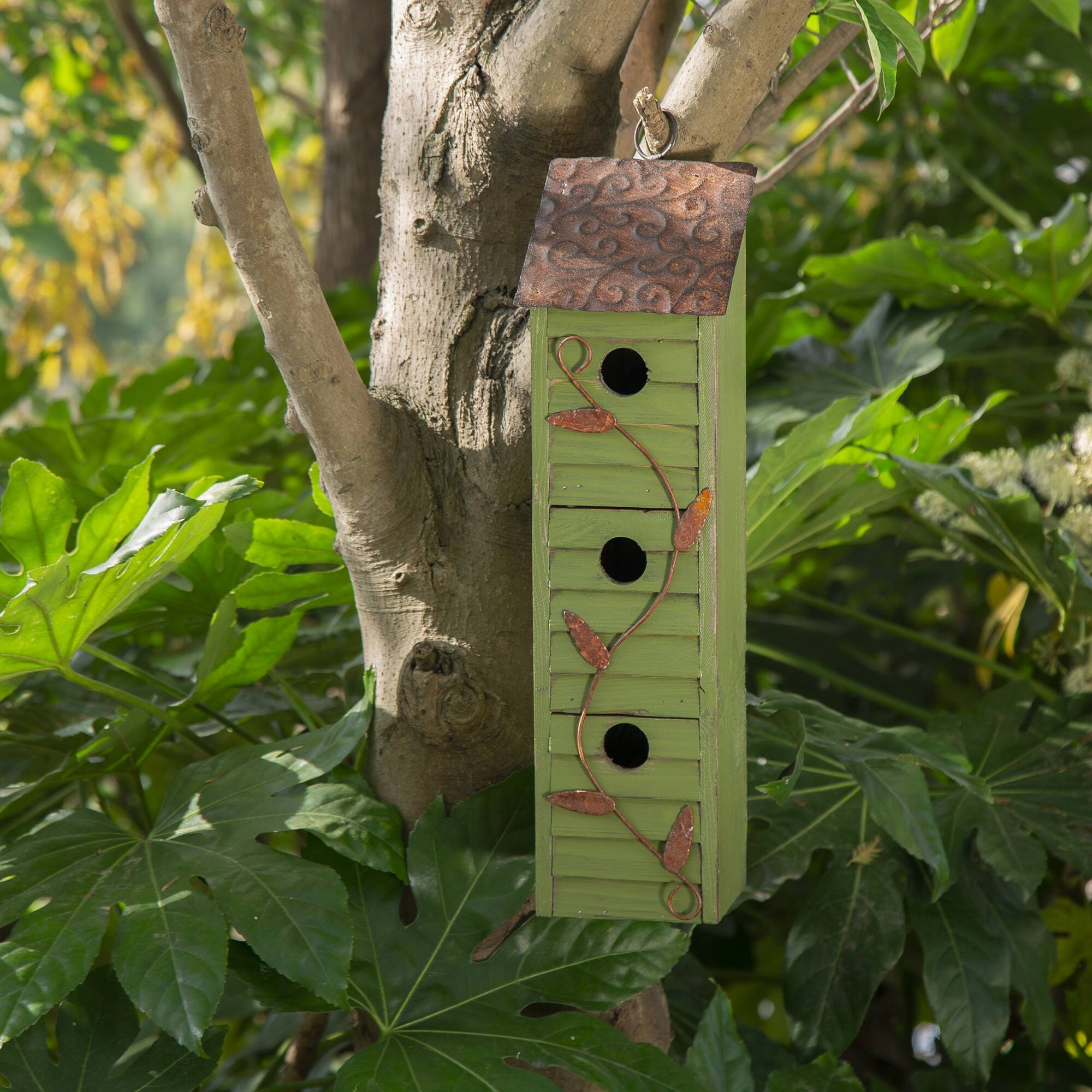 Glitzhome® 18" Green Window-Blinds Distressed Solid Wood Birdhouse